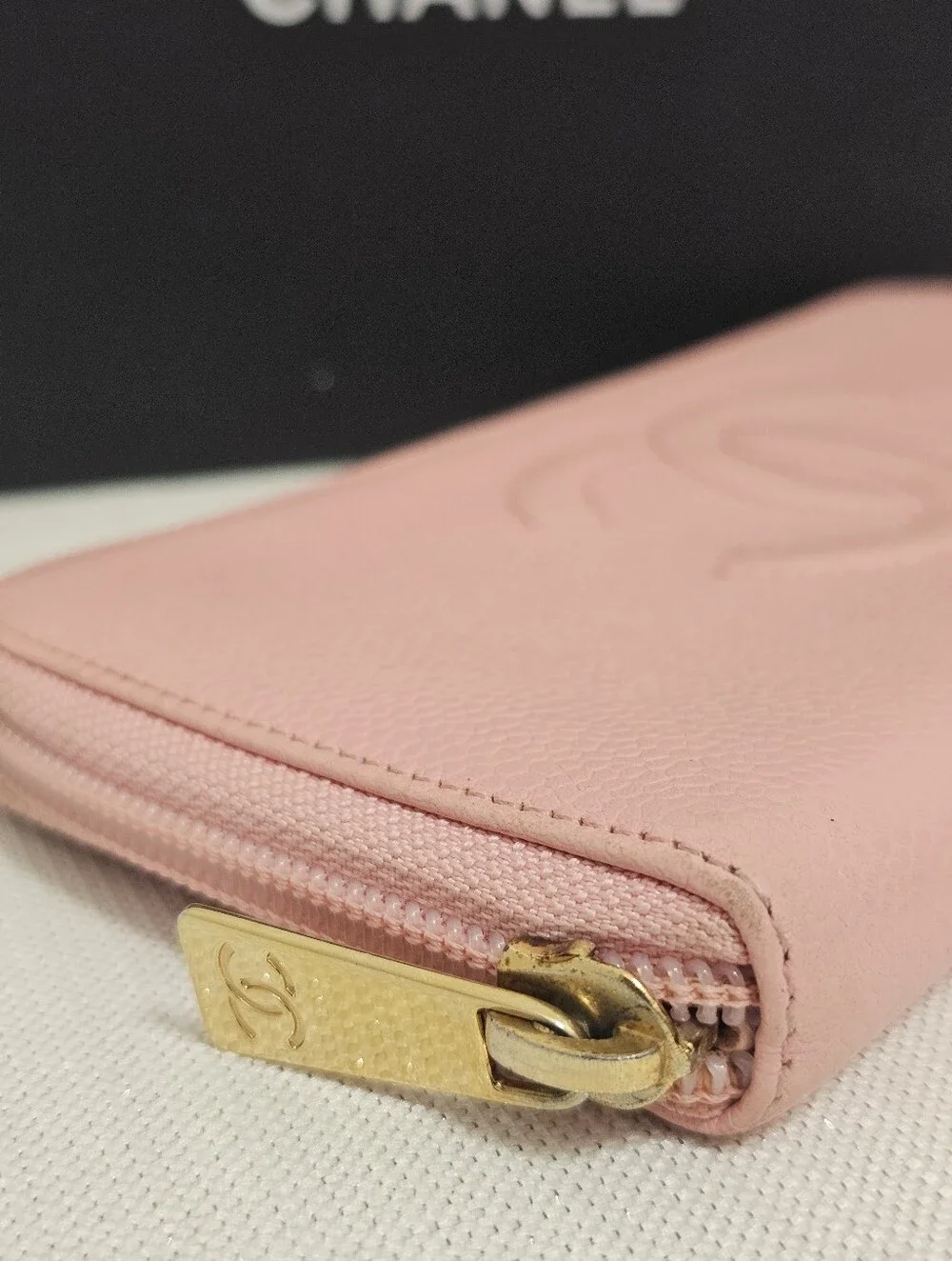 Authentic Vintage Chanel Pink Caviar Leather Zip-Around Wallet